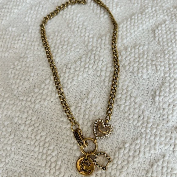 Juicy Couture Gold Rhinestone Heart & Charm Necklace - Picture 1 of 2